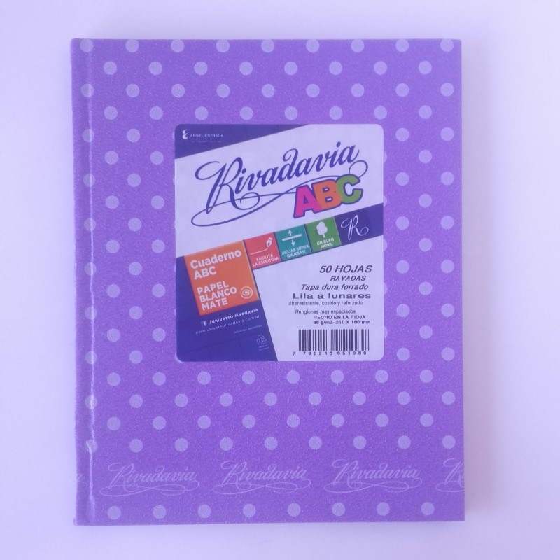 CUADERNO RIVADAVIA ABC 50HJS LILA LUNARES